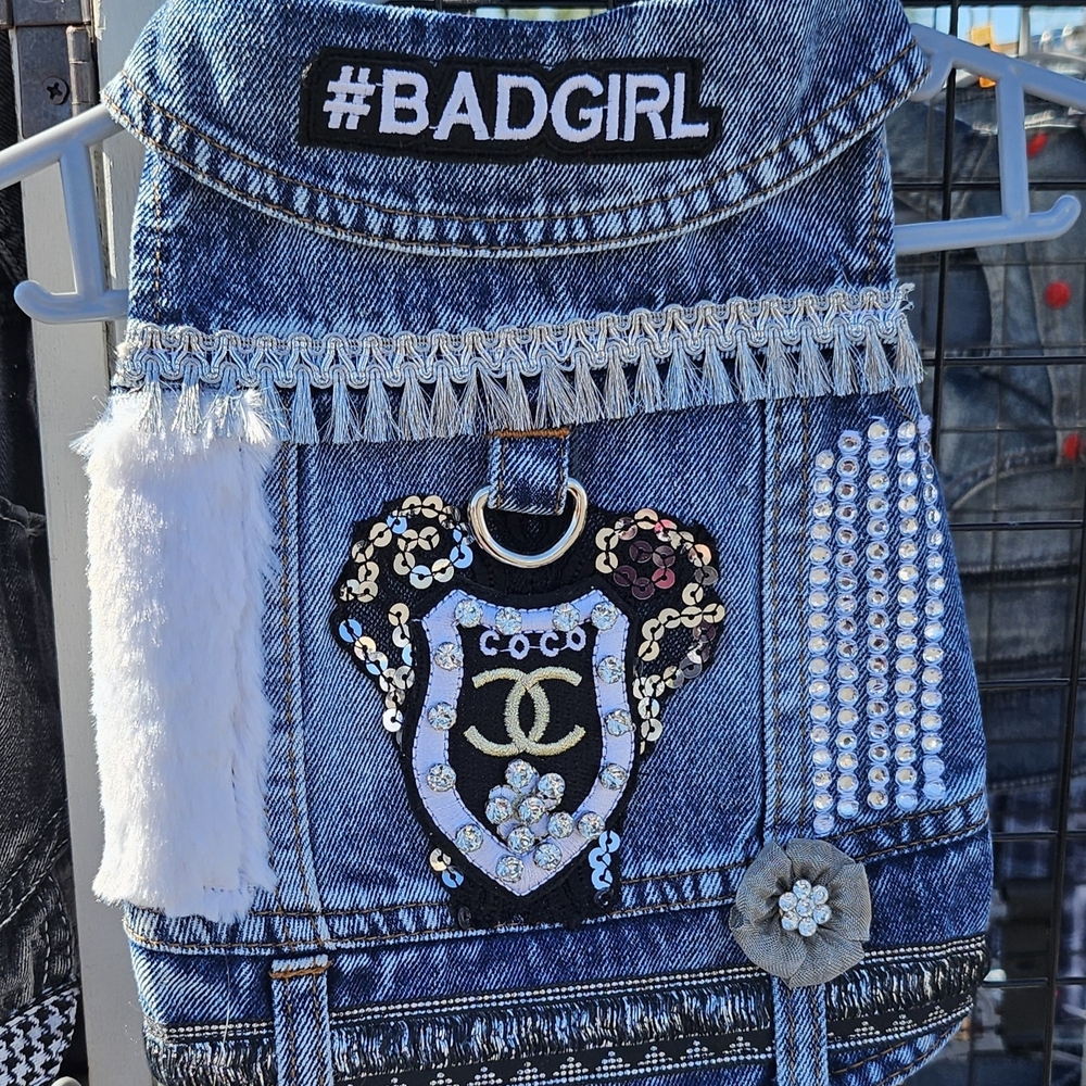 Chanel, Designer Embellished Denim Vest with Sequins and Patches, One Of A Kind